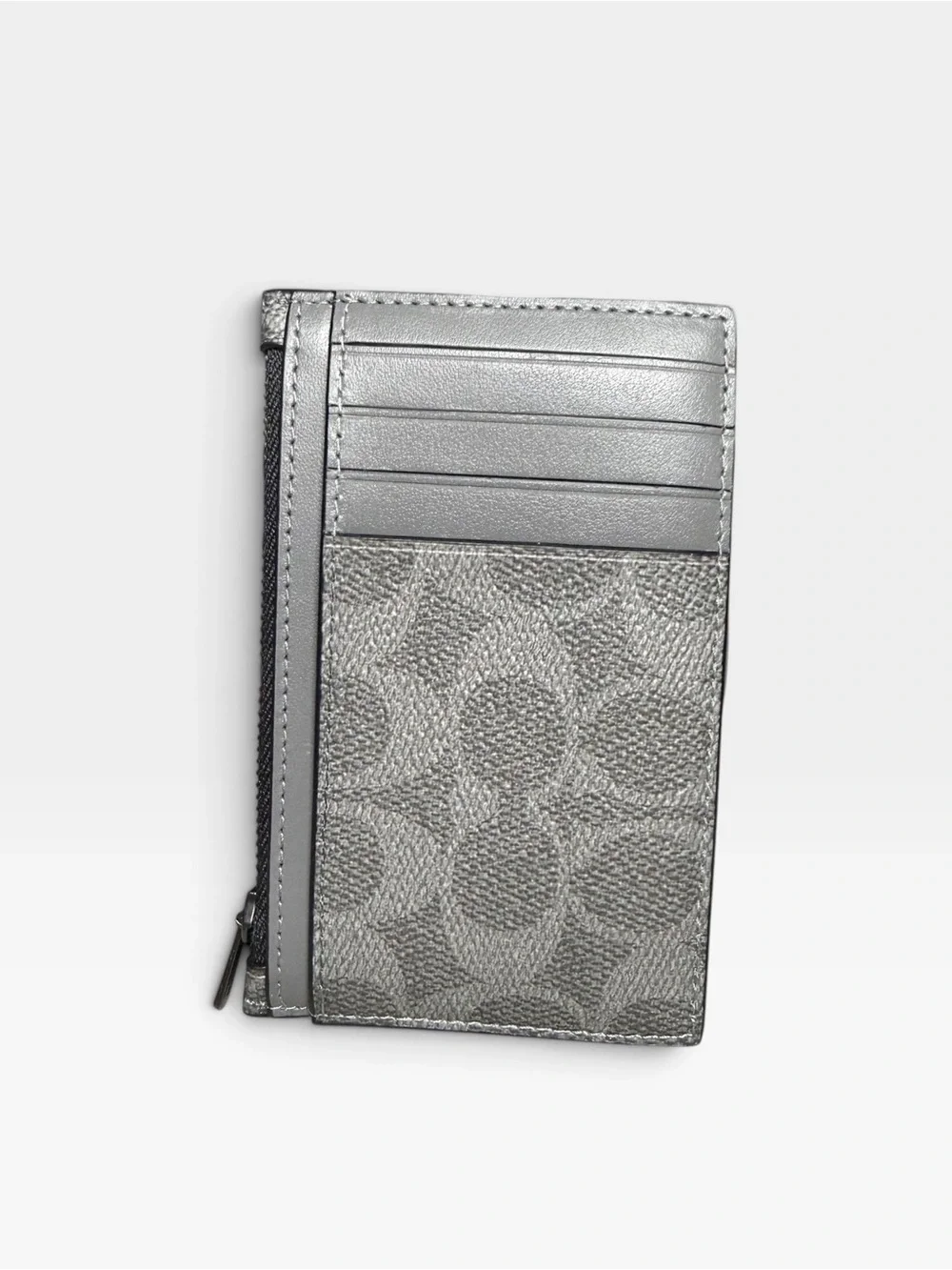 Coach Men’s Zip Card Case Wallet in Charcoal Grey Signature Canvas